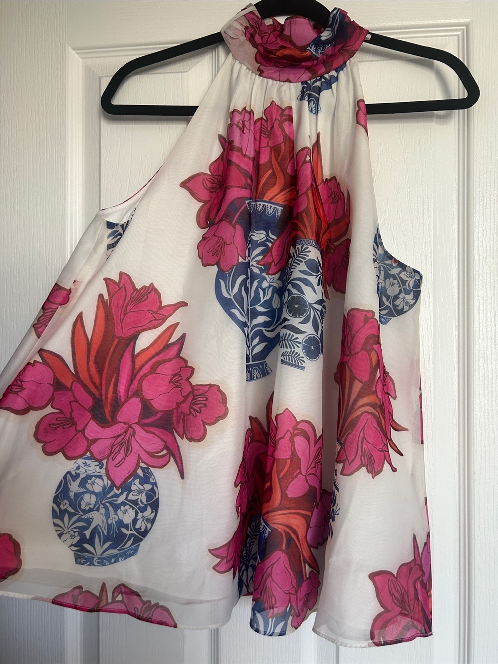 Floral Pink and Blue Sheer Halter Top by Ted Baker